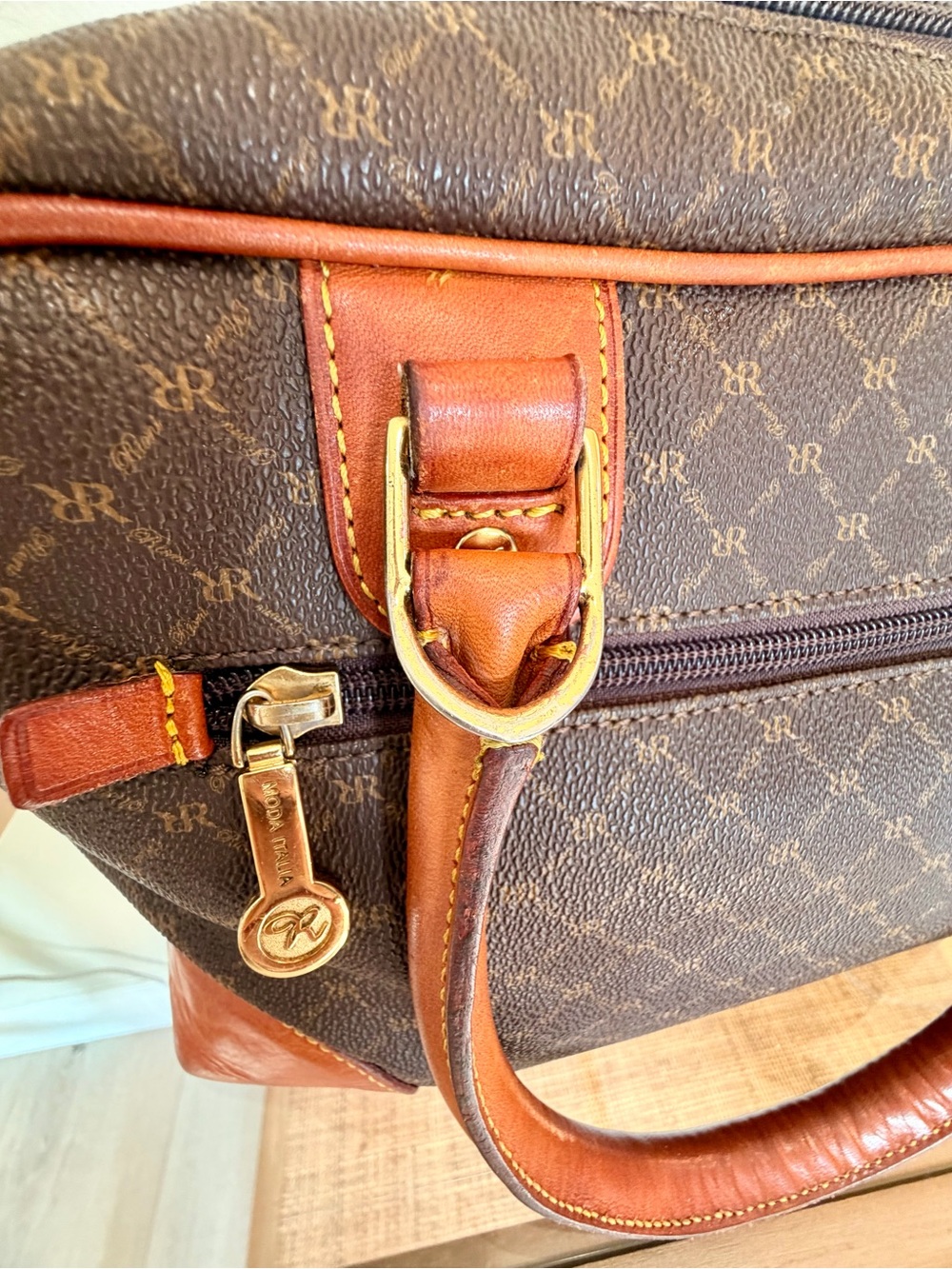 Rioni Moda Italia Signature Monogram Coated Canvas Dome Satchel Bag, Preppy - Picture 8 of 16
